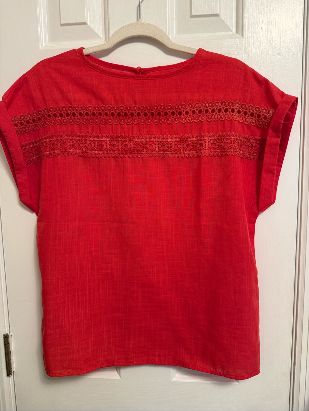 Red Blouse with Unique Stitching
